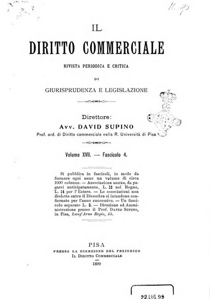 Il diritto commerciale rivista periodica e critica di giurisprudenza e legislazione