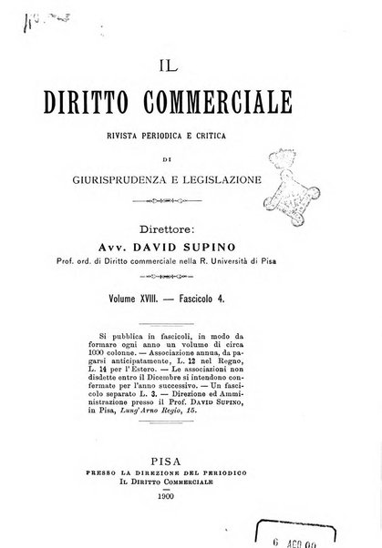 Il diritto commerciale rivista periodica e critica di giurisprudenza e legislazione