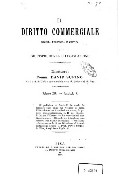 Il diritto commerciale rivista periodica e critica di giurisprudenza e legislazione