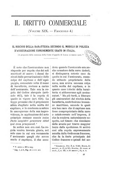 Il diritto commerciale rivista periodica e critica di giurisprudenza e legislazione