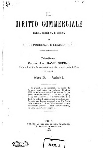 Il diritto commerciale rivista periodica e critica di giurisprudenza e legislazione