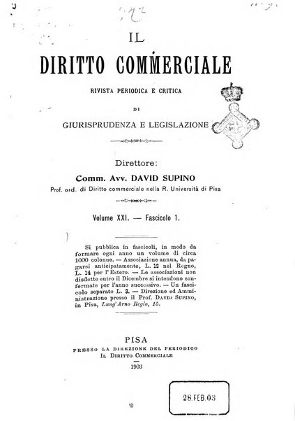 Il diritto commerciale rivista periodica e critica di giurisprudenza e legislazione