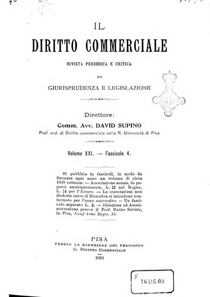 Il diritto commerciale rivista periodica e critica di giurisprudenza e legislazione