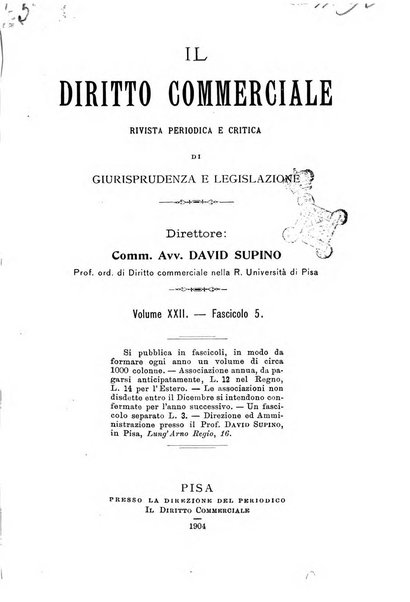 Il diritto commerciale rivista periodica e critica di giurisprudenza e legislazione