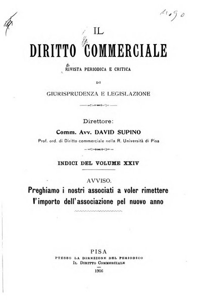 Il diritto commerciale rivista periodica e critica di giurisprudenza e legislazione