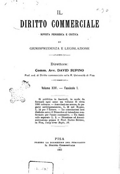 Il diritto commerciale rivista periodica e critica di giurisprudenza e legislazione