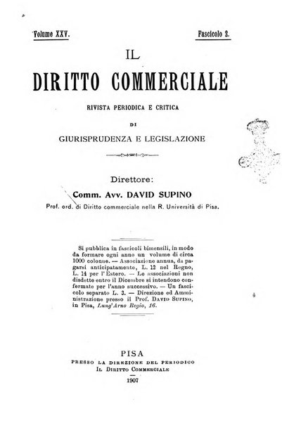 Il diritto commerciale rivista periodica e critica di giurisprudenza e legislazione