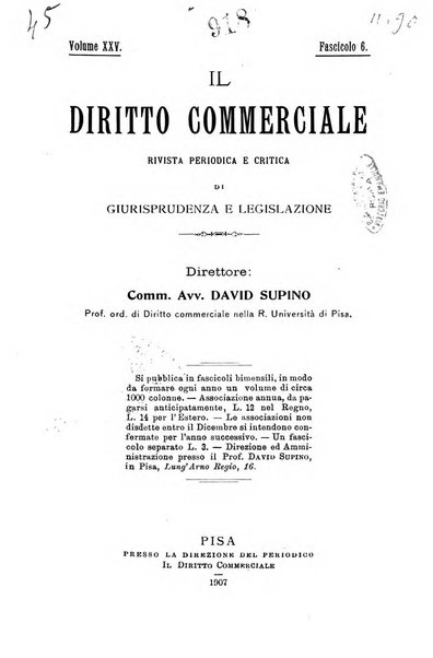 Il diritto commerciale rivista periodica e critica di giurisprudenza e legislazione