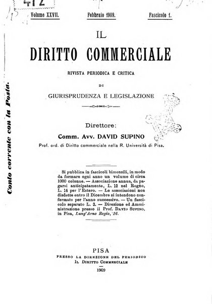 Il diritto commerciale rivista periodica e critica di giurisprudenza e legislazione