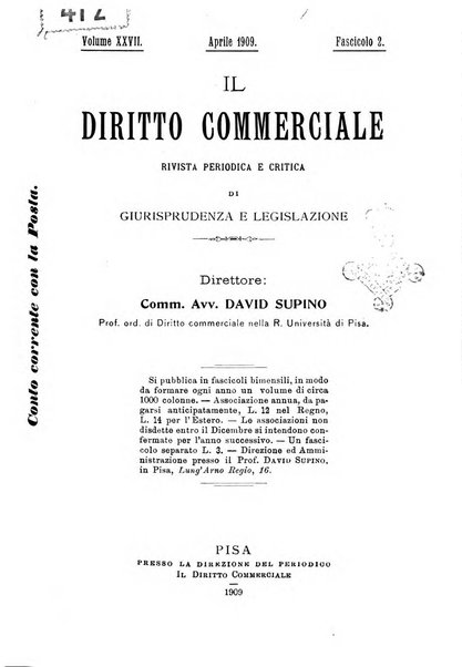 Il diritto commerciale rivista periodica e critica di giurisprudenza e legislazione