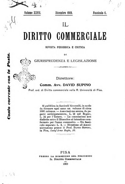 Il diritto commerciale rivista periodica e critica di giurisprudenza e legislazione