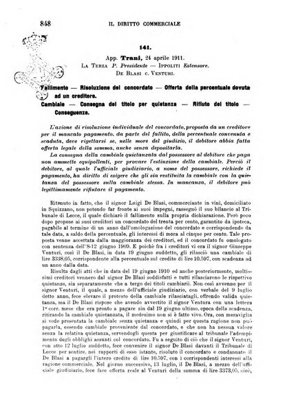 Il diritto commerciale rivista periodica e critica di giurisprudenza e legislazione