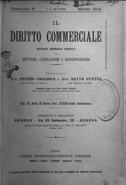 Il diritto commerciale rivista periodica e critica di giurisprudenza e legislazione