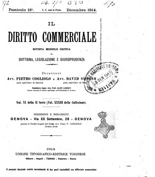 Il diritto commerciale rivista periodica e critica di giurisprudenza e legislazione