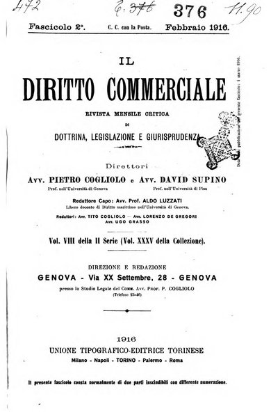 Il diritto commerciale rivista periodica e critica di giurisprudenza e legislazione