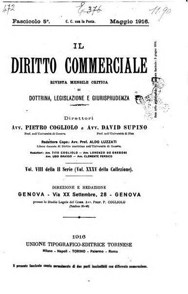 Il diritto commerciale rivista periodica e critica di giurisprudenza e legislazione