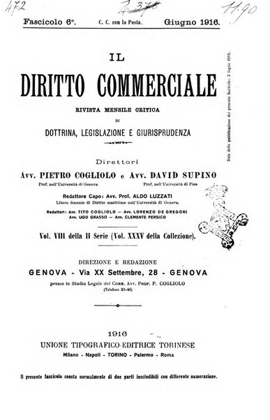 Il diritto commerciale rivista periodica e critica di giurisprudenza e legislazione