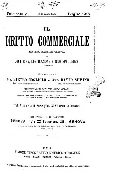 Il diritto commerciale rivista periodica e critica di giurisprudenza e legislazione