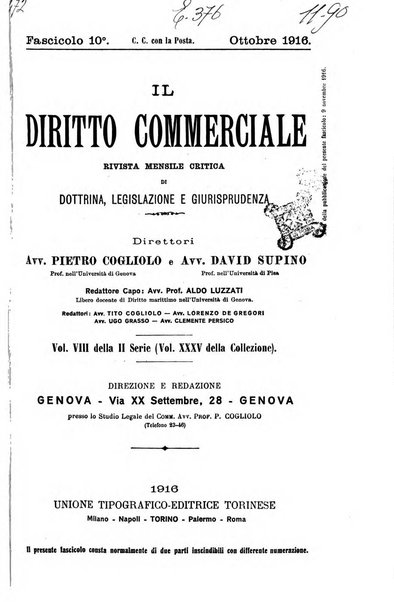 Il diritto commerciale rivista periodica e critica di giurisprudenza e legislazione