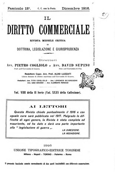 Il diritto commerciale rivista periodica e critica di giurisprudenza e legislazione