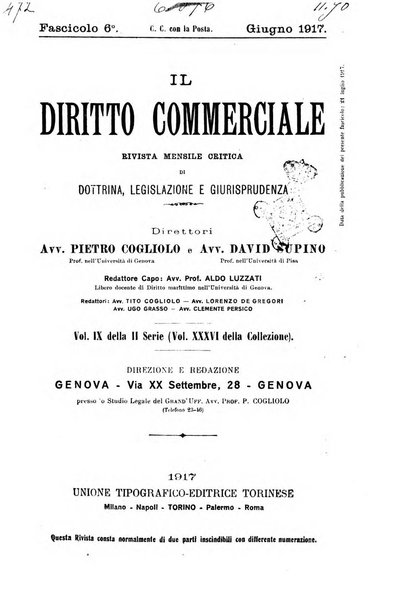 Il diritto commerciale rivista periodica e critica di giurisprudenza e legislazione