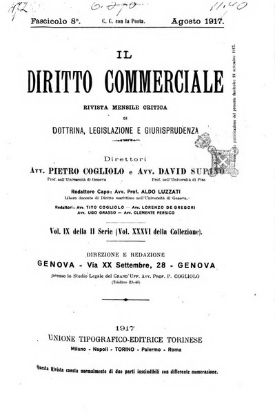 Il diritto commerciale rivista periodica e critica di giurisprudenza e legislazione