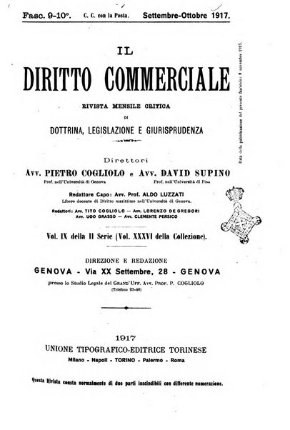 Il diritto commerciale rivista periodica e critica di giurisprudenza e legislazione