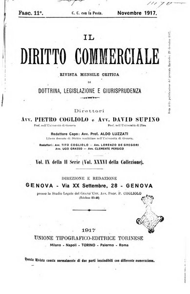 Il diritto commerciale rivista periodica e critica di giurisprudenza e legislazione