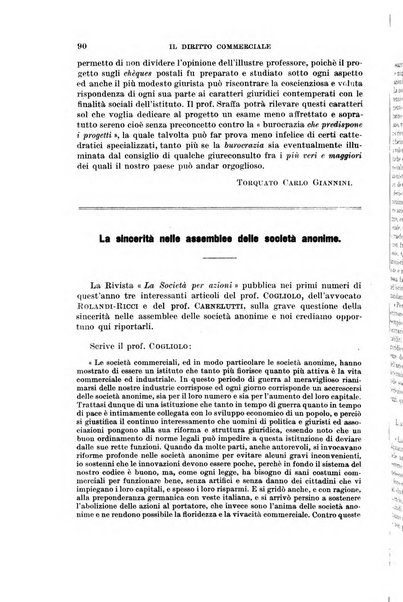 Il diritto commerciale rivista periodica e critica di giurisprudenza e legislazione