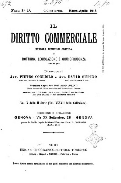 Il diritto commerciale rivista periodica e critica di giurisprudenza e legislazione