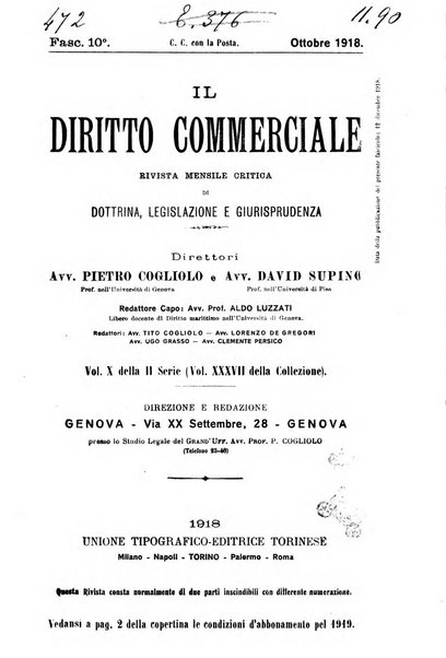 Il diritto commerciale rivista periodica e critica di giurisprudenza e legislazione