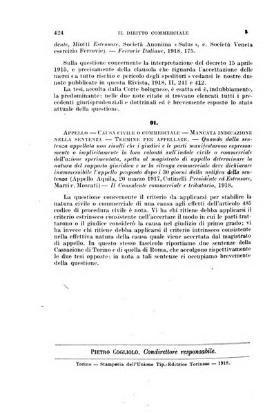 Il diritto commerciale rivista periodica e critica di giurisprudenza e legislazione