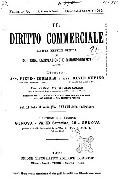 Il diritto commerciale rivista periodica e critica di giurisprudenza e legislazione