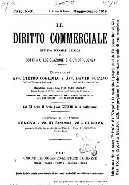 Il diritto commerciale rivista periodica e critica di giurisprudenza e legislazione