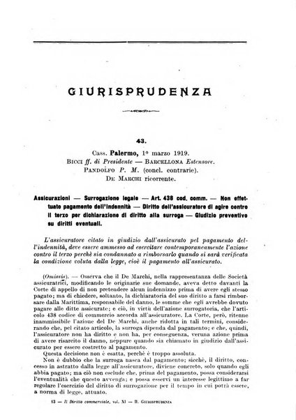 Il diritto commerciale rivista periodica e critica di giurisprudenza e legislazione