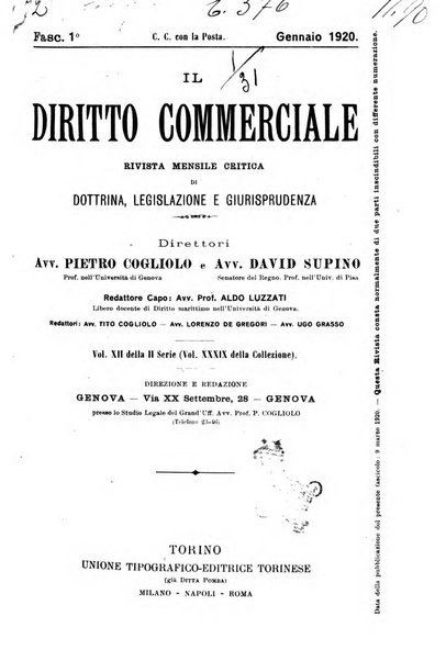 Il diritto commerciale rivista periodica e critica di giurisprudenza e legislazione