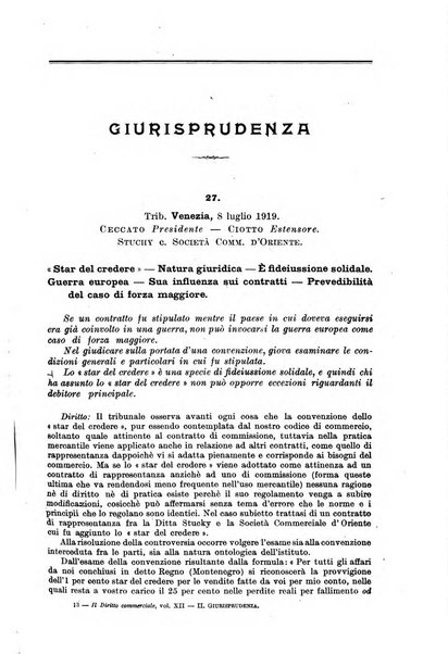 Il diritto commerciale rivista periodica e critica di giurisprudenza e legislazione