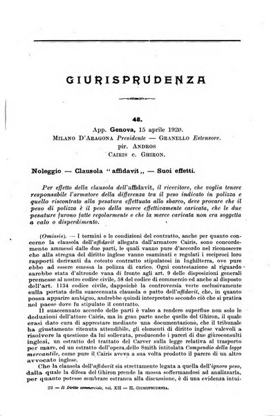 Il diritto commerciale rivista periodica e critica di giurisprudenza e legislazione