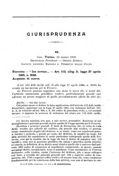 Il diritto commerciale rivista periodica e critica di giurisprudenza e legislazione