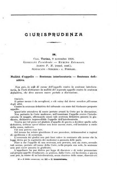 Il diritto commerciale rivista periodica e critica di giurisprudenza e legislazione