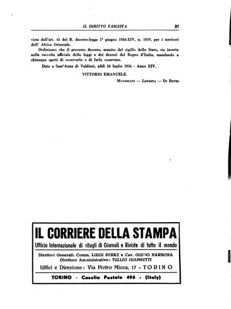 Il diritto fascista rivista di studio e commento delle leggi fasciste nella dottrina e nella giurisprudenza