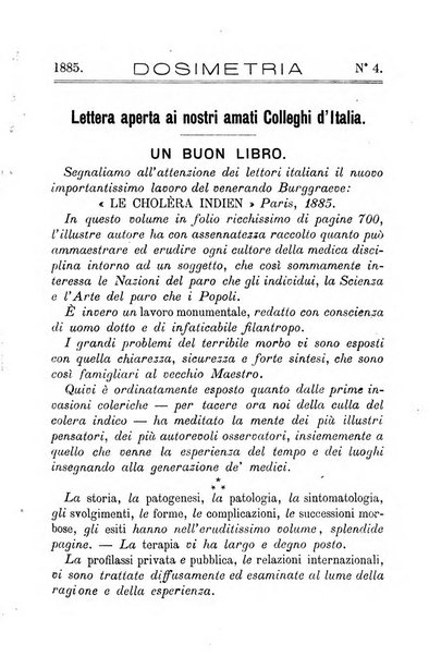 Dosimetria periodico mensile con la libera collaborazione dei medici italiani