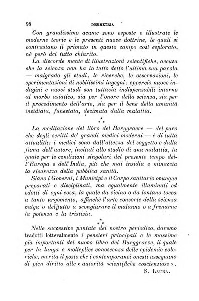 Dosimetria periodico mensile con la libera collaborazione dei medici italiani