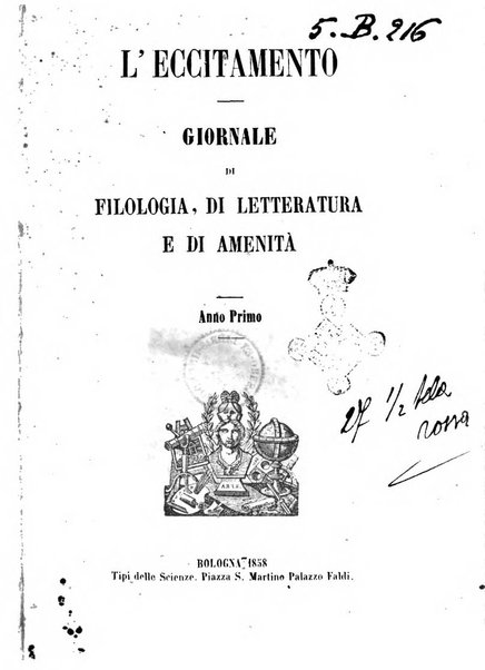 L'eccitamento giornale di filologia, di letteratura e di amenità