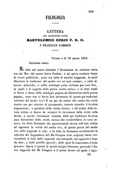 L'eccitamento giornale di filologia, di letteratura e di amenità