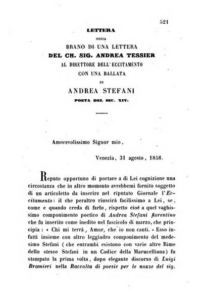 L'eccitamento giornale di filologia, di letteratura e di amenità