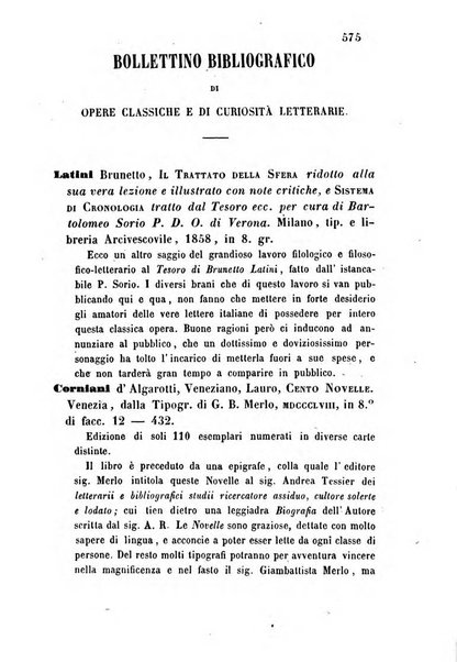 L'eccitamento giornale di filologia, di letteratura e di amenità