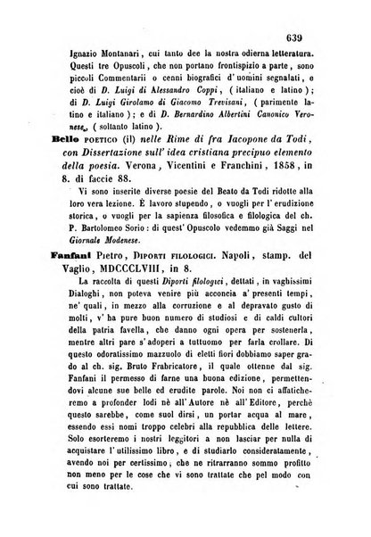 L'eccitamento giornale di filologia, di letteratura e di amenità