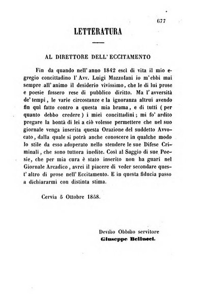 L'eccitamento giornale di filologia, di letteratura e di amenità