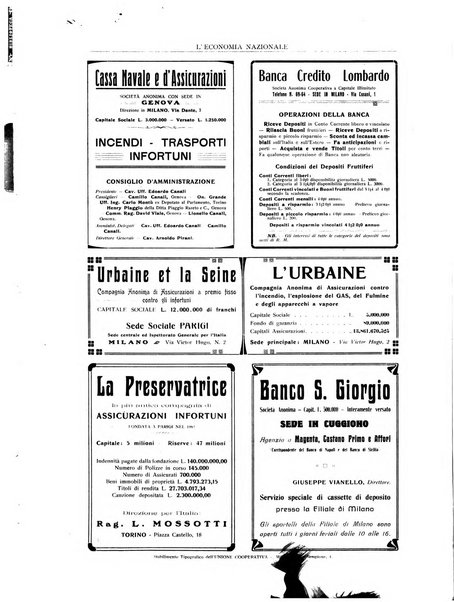 L'economia nazionale rassegna ebdomadaria di politica, commercio, industria, finanza, marina, e assicurazione